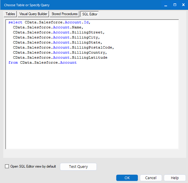 The configured Data Input tool, complete with query.